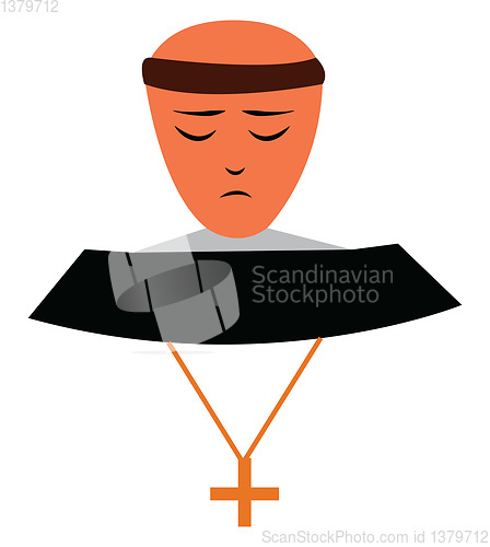 Image of A Christian monk wearing a chain with a cross-symbol is praying 