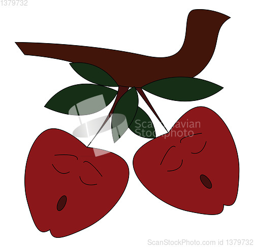Image of Two red apples on a tree branch vector illustration on white bac