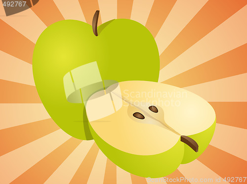 Image of Apple whole and half illustration