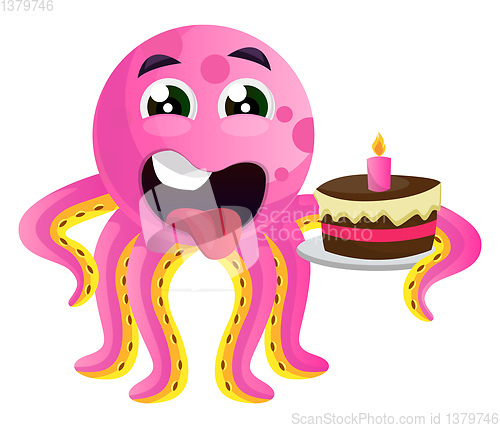 Image of Octopus with a birthday cake illustration vector on white backgr