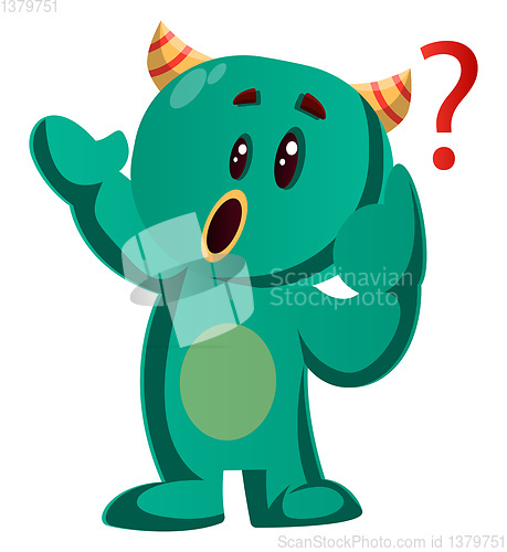 Image of Green monster does not understand anythingvector illustration