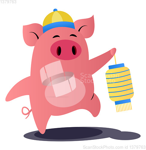 Image of Cartoon chinese pig vector illustration on white background