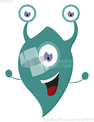Image of Happy turquoise monster with three eyes vector illustration on w