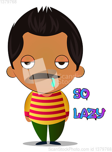 Image of Boy is feeling lazy, illustration, vector on white background.