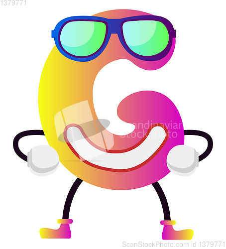 Image of Pink letter G with sunglasses vector illustration on white backg