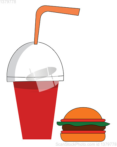 Image of Soda cup and burger vector illustration on white background 