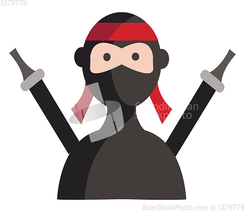 Image of Simple vector illustration of a ninja with two swords on white b