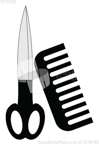 Image of Image of black scissors and comb, vector or color illustration.