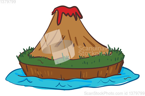 Image of Clipart of island volcano eruption, vector or color illustration