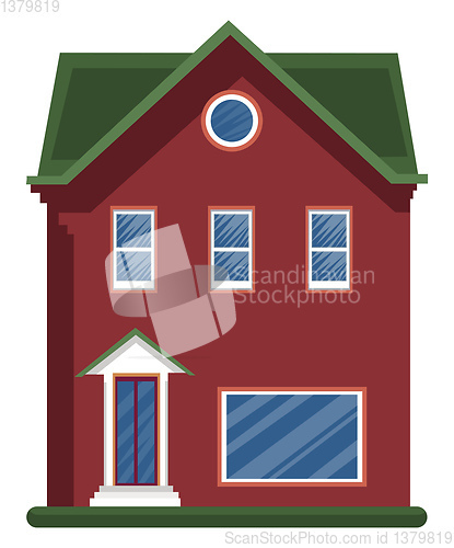 Image of Cartoon red building with green roof vector illustartion on whit