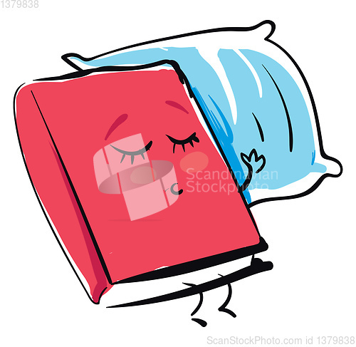Image of Emoji of a red-colored book sleeping on a pillow vector or color