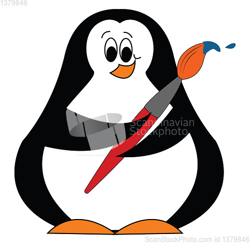 Image of penguin with painting brush vector or color illustration