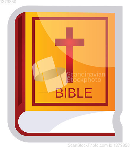 Image of Yellow and red vector illustration of a Bible on a white backgro