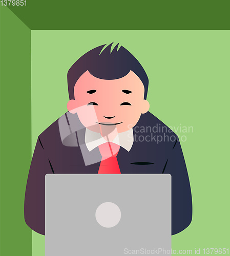 Image of Cartoon businessman working on laptop vector illustartion on  wh