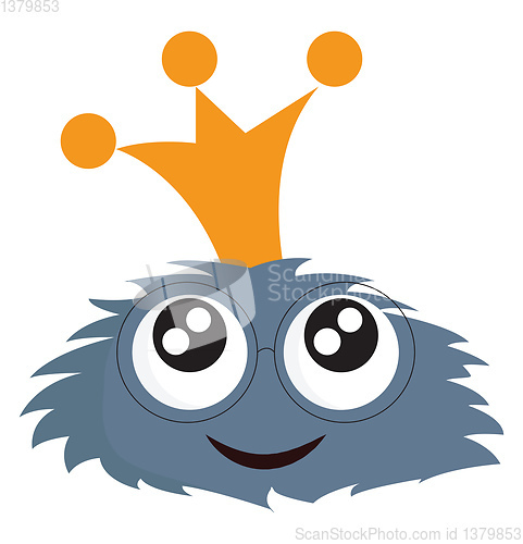 Image of Smiling blue furry monster with eyeglasses and golden crown vect