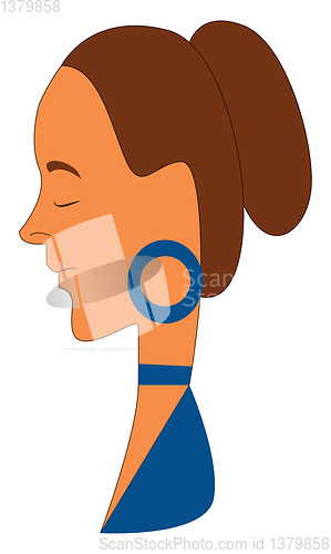 Image of A lady with blue dress and earrings looks beautiful vector or co