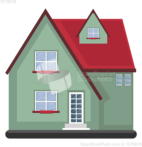 Image of Cartoon green building with red roof vector illustartion on whit