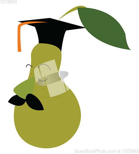 Image of A pear in disguise of a professor wearing a graduation hat vecto