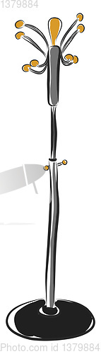 Image of Grey coat hanger with yellow hooks and black stand vector illust