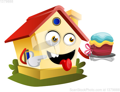 Image of House is eating cupcake, illustration, vector on white backgroun