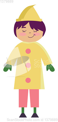 Image of A pretty-looking small girl in her yellow rain-coat is standing 