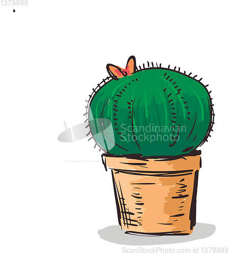 Image of Drawing of a lovely pot with indoor cactus plant and a butterfly