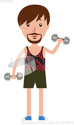 Image of Cartoon man working out with the set of weights illustration vec