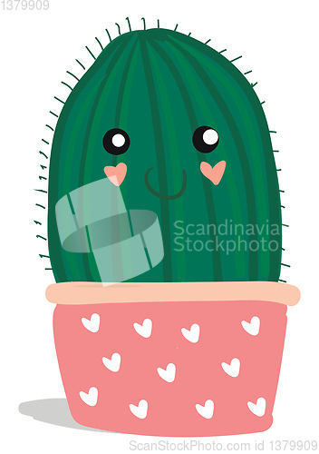 Image of Cactus plant with a smiling emoji in a pink flower pot vector co
