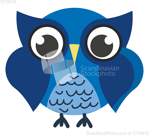 Image of Drawing of an owl a nocturnal bird in shades of blue color vecto