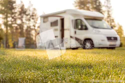 Image of Family vacation travel RV, holiday trip in motorhome