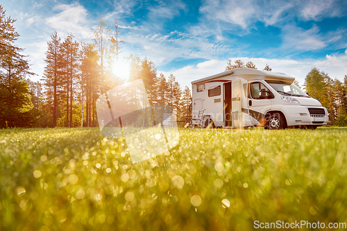 Image of Family vacation travel RV, holiday trip in motorhome