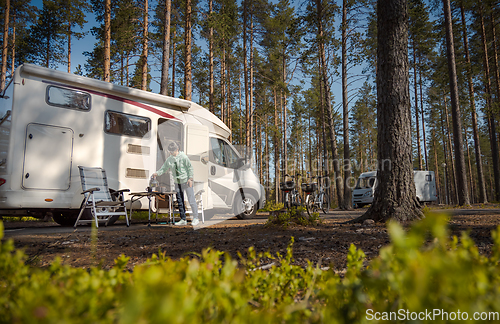 Image of Family vacation travel RV, holiday trip in motorhome