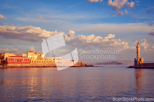 Image of Picturesque old port of Chania, Crete island. Greece