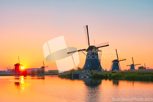 Image of Windmills at Kinderdijk in Holland. Netherlands