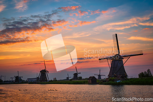 Image of Windmills at Kinderdijk in Holland. Netherlands