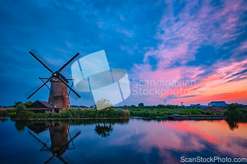 Image of Windmills at Kinderdijk in Holland. Netherlands