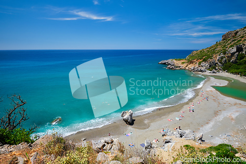 Image of View of Preveli beach on Crete island in Greece
