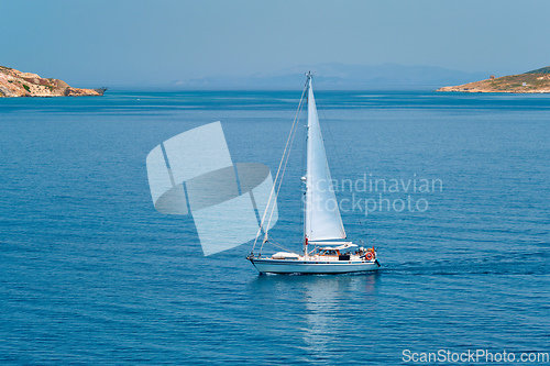 Image of Yacht boat in Aegean sea near Milos island , Greece