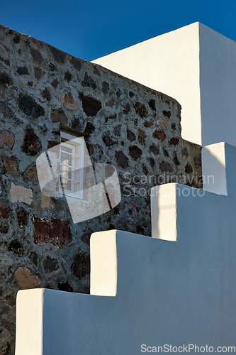 Image of Greek architecture abstract background - whitewashed house with stairs. Milos island, Greece