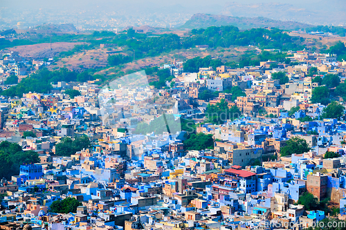 Image of Aerial view of Jodhpur Blue City. Jodphur, Rajasthan, India