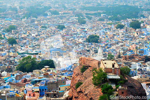 Image of Aerial view of Jodhpur Blue City. Jodphur, Rajasthan, India