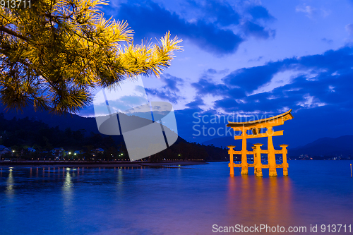 Image of Torii in Itsukushima shine at evening
