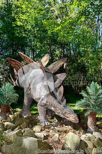 Image of prehistoric dinosaur stegosaurus in nature