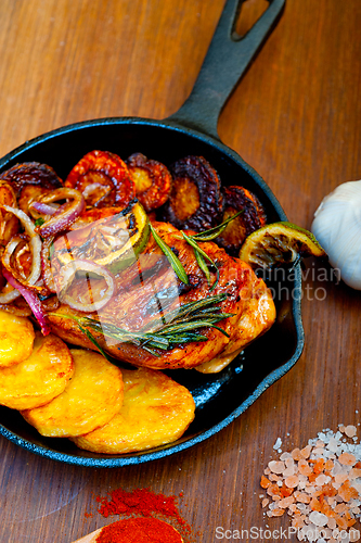 Image of roasted grilled BBQ chicken breast with herbs and spices