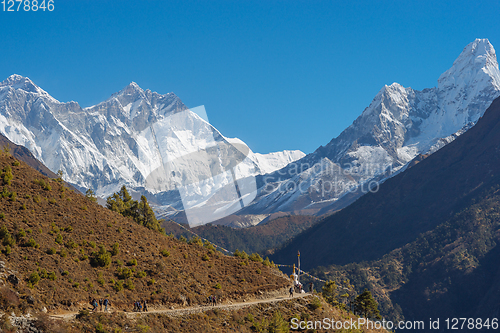 Image of Everest, Lhotse and Ama Dablam summits. 