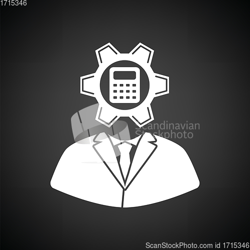 Image of Analyst with gear hed and calculator inside icon