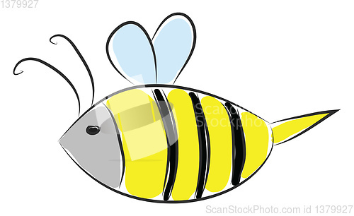 Image of Simple cartoon of a black and yellow bee vector illustration on 