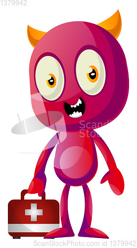 Image of Devil with med kit, illustration, vector on white background.