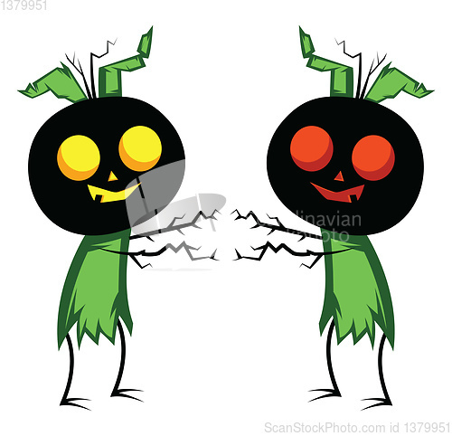 Image of Two pumpkin head monsters vector illustration on white backgroun