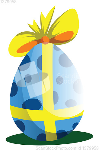 Image of Blue Easter egg decorated with a bow illustration web vector on 